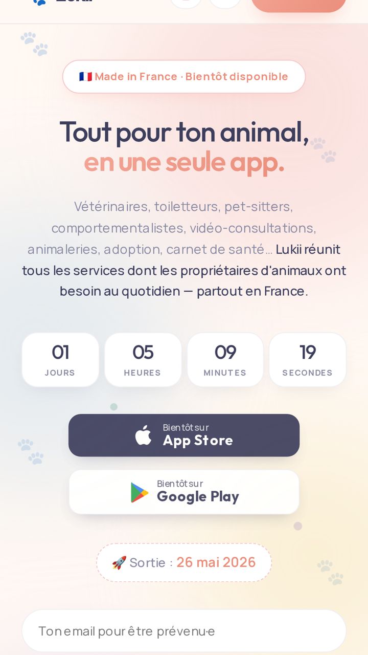 Écran d'accueil de l'application Lukii