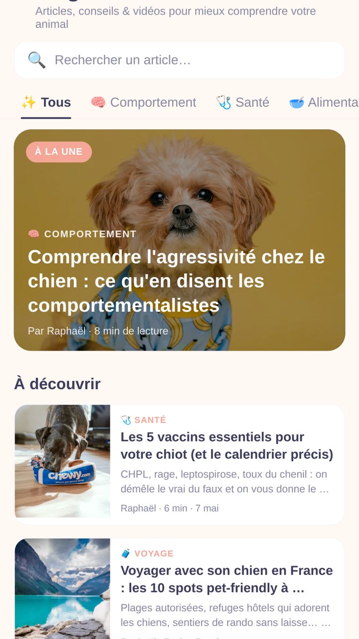 Écran magazine de l'application Lukii